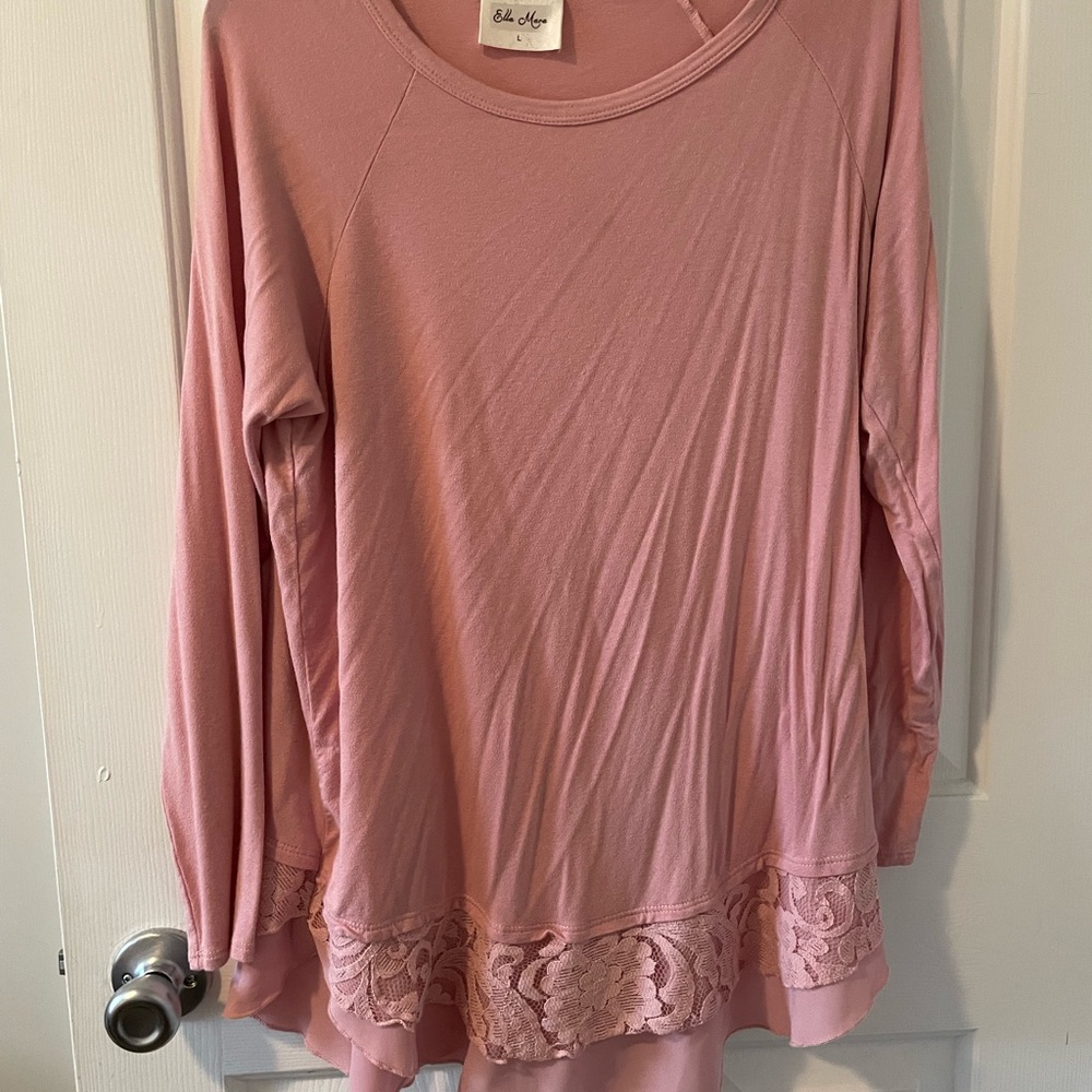 Bella Marie Pink Ribbed Long Sleeve Blouse